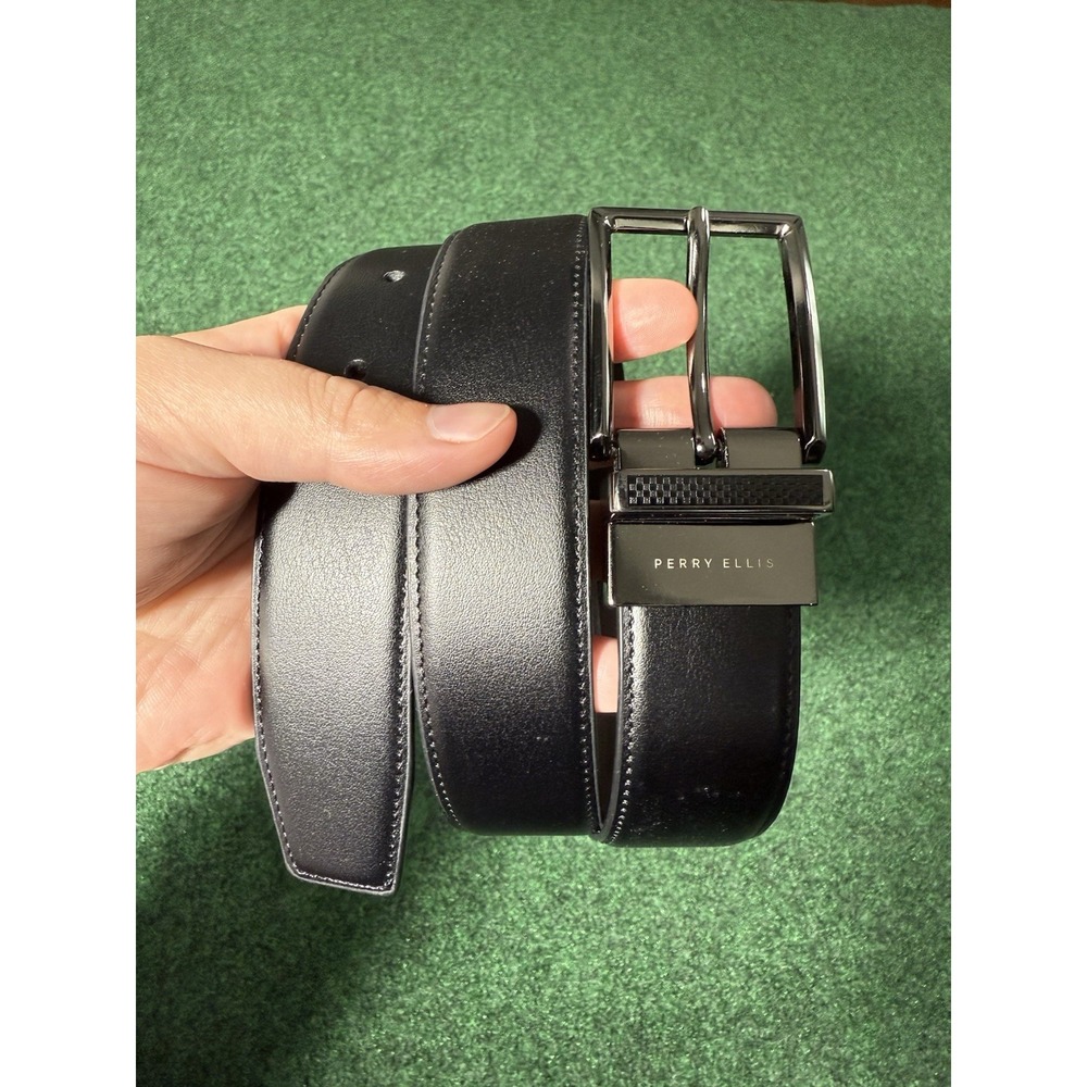 PERRY ELLIS‎ Mens Belt Size 42 Black Brown Bonded Leather Reversible